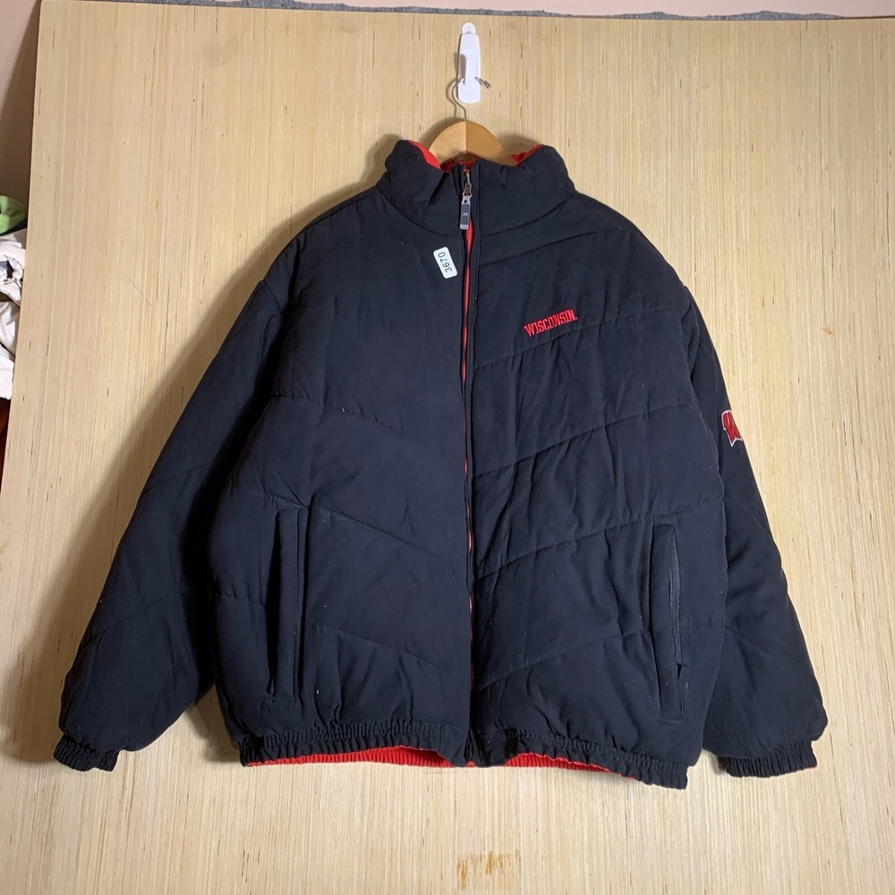 Vintage Wisconsin Badger Jacket Extra Large Black Long Sleeve Mens Reversible